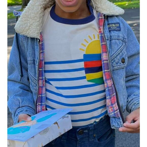 Mini Boden Long Sleeve Breton T-Shirt Ivory/Moroccan Blue Weather 6-7 - Picture 6 of 6